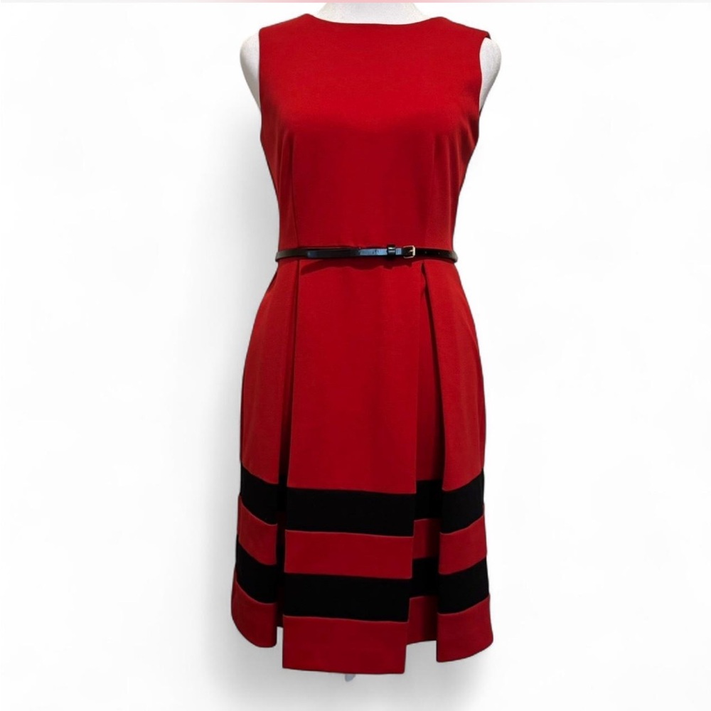 Calvin Klein fit and flare red and black midi dress